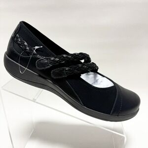 Aetrex Annie Black Leather Braided Straps Mary Jane Flats DM450 42 10.5-11 S1